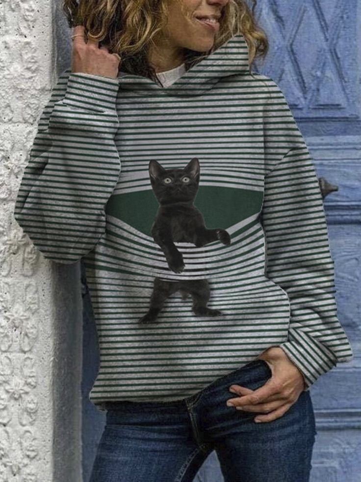 Tulpen-Print & Kartoon Schädel Hoodie Damen Herbst