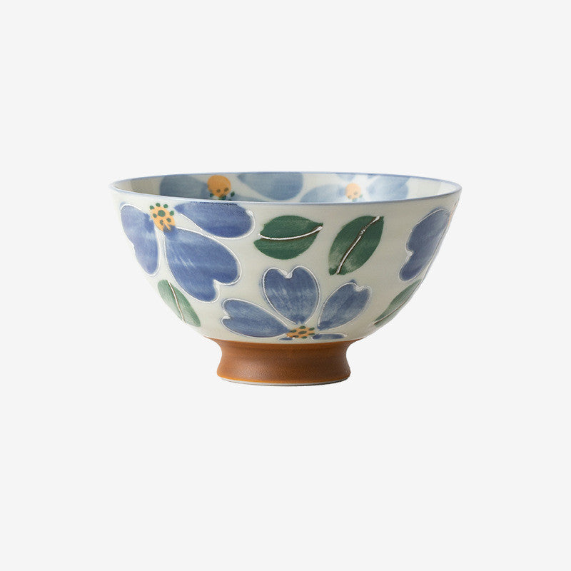 Japanische Keramik-Teeschale mit Blumenmuster