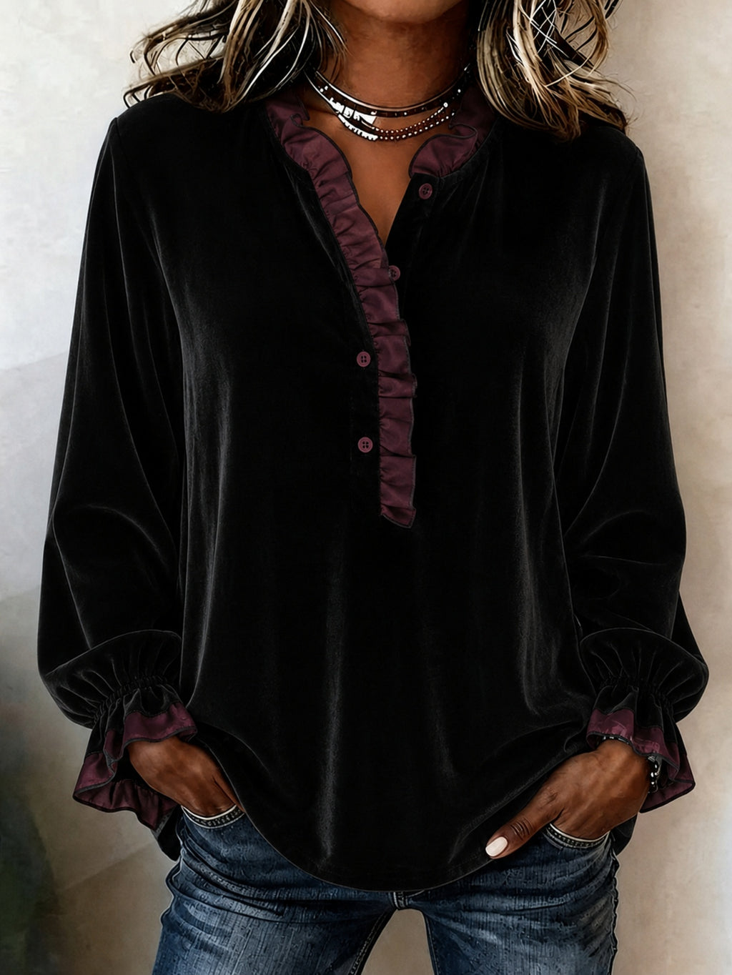 Samt Langarmshirt für Damen