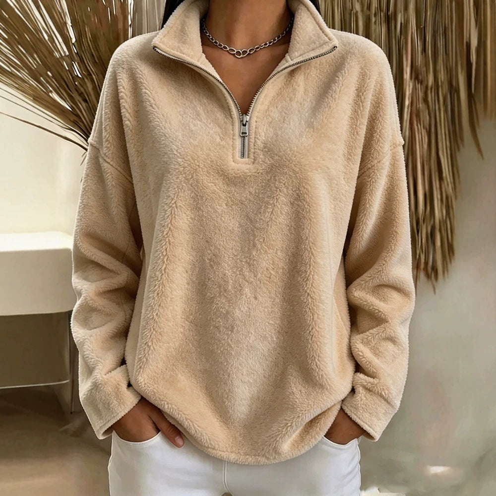 Fleece Hoodie mit Stehkragen und Reissverschluss