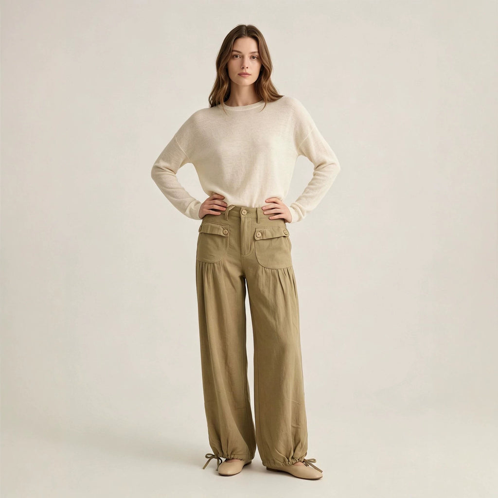 Weite Damen-Jeans mit Rüschensaum
