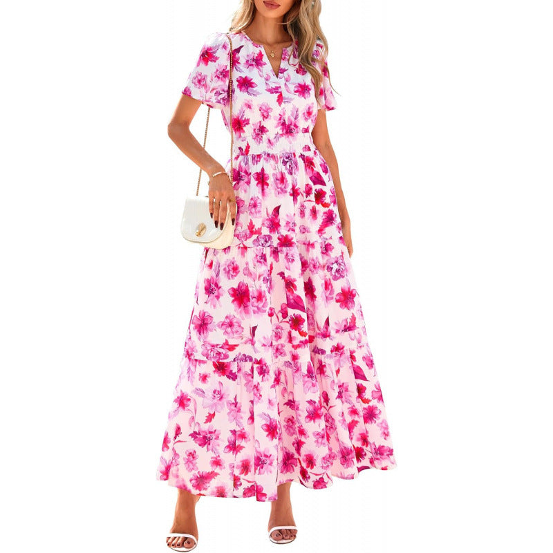 Retro Blumenkleid mit V-Ausschnitt – Bild 15 | LuxeStyle