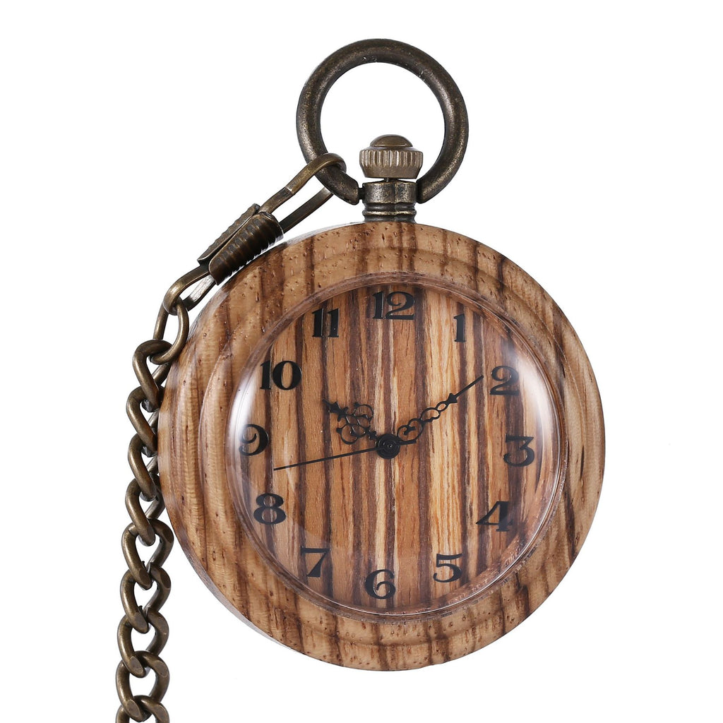 Holz-Taschenuhr mit rauer Kette