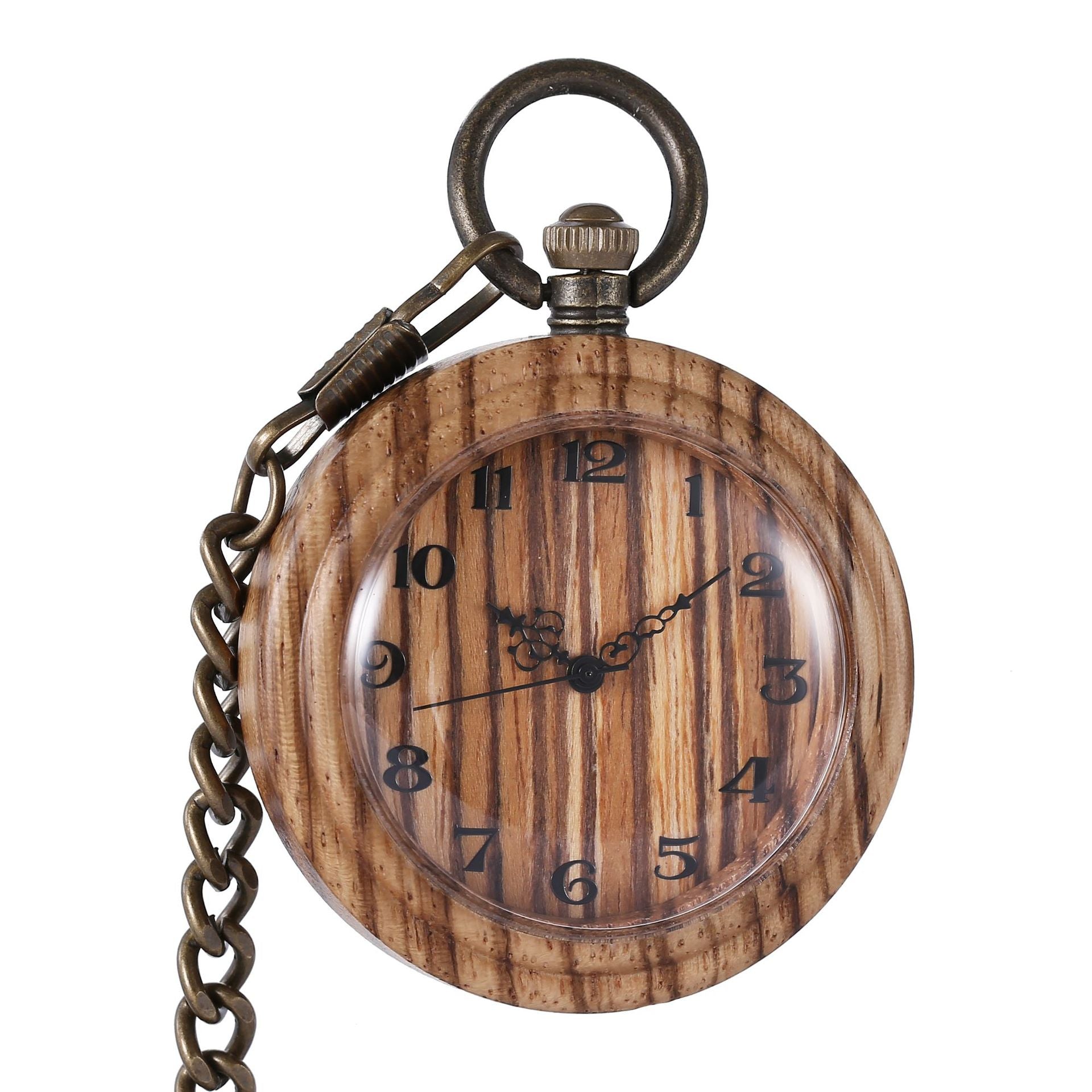 Holz-Taschenuhr mit rauer Kette
