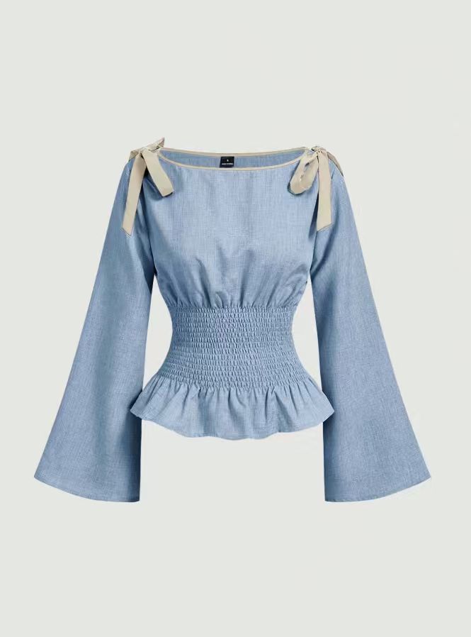Peplum-Bluse mit Schleifen-Details · Trompetenärmel