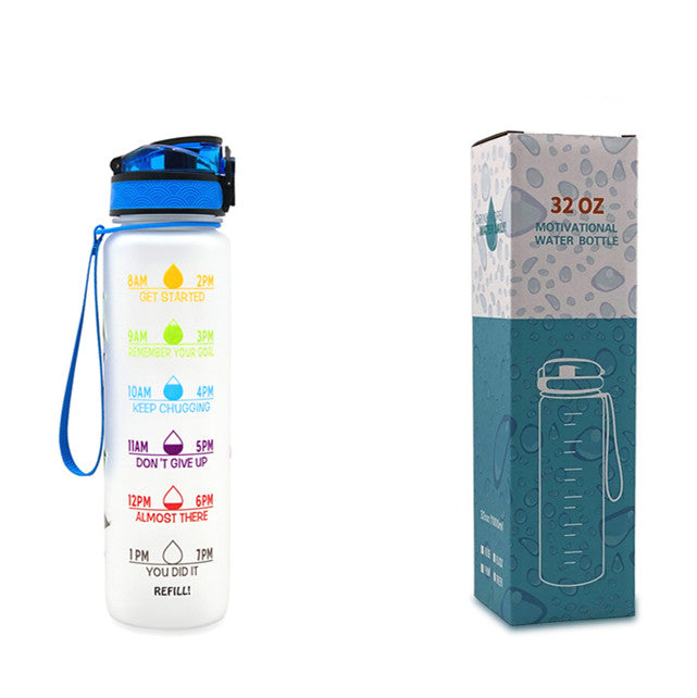 Motivierende Wasserflasche mit Zeitmarken, 1L, leckdicht