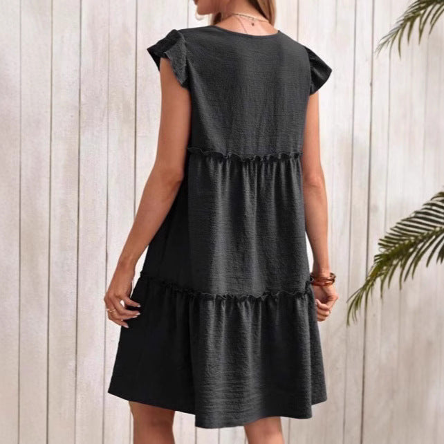 Ärmelloses Midikleid mit Rundhals und Rüschensaum – Bild 4 | LuxeStyle
