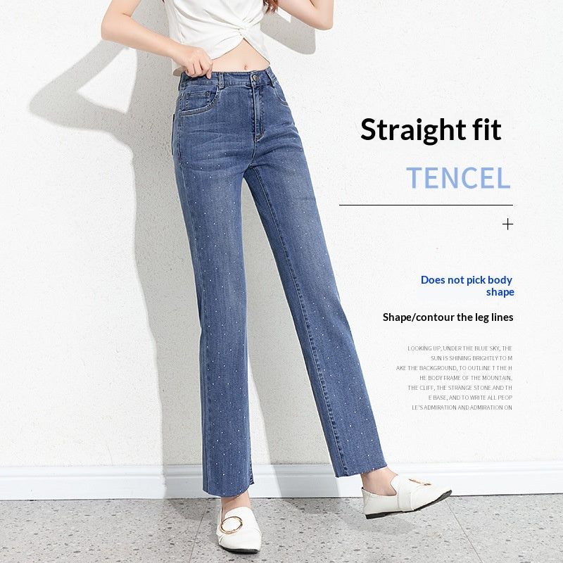 Dünne, diamantbesetzte Straight-Leg-Hosen