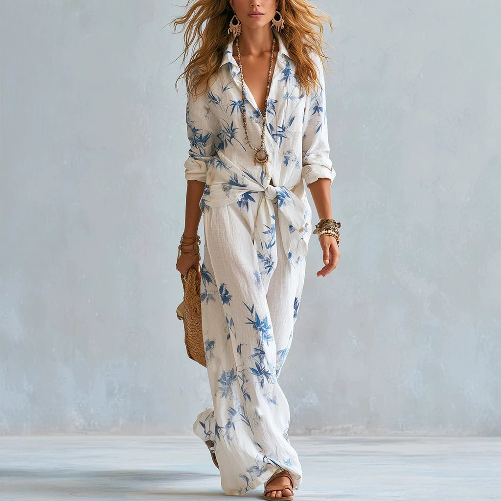 Boho-Chic Resort-Set: Hemd & weite Hose für Damen