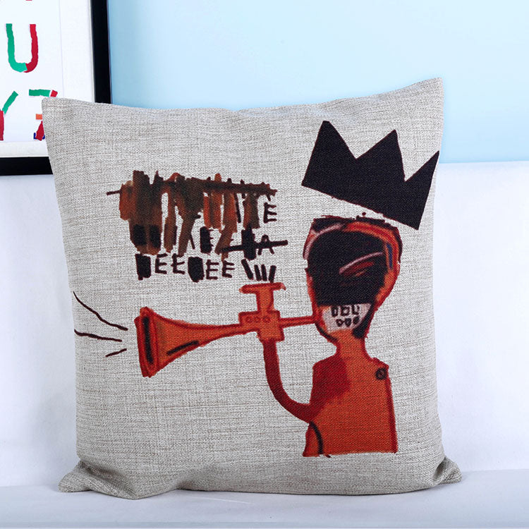 Basquiat Graffiti Kissenbezug aus Baumwollleinen – Bild 5 | LuxeStyle