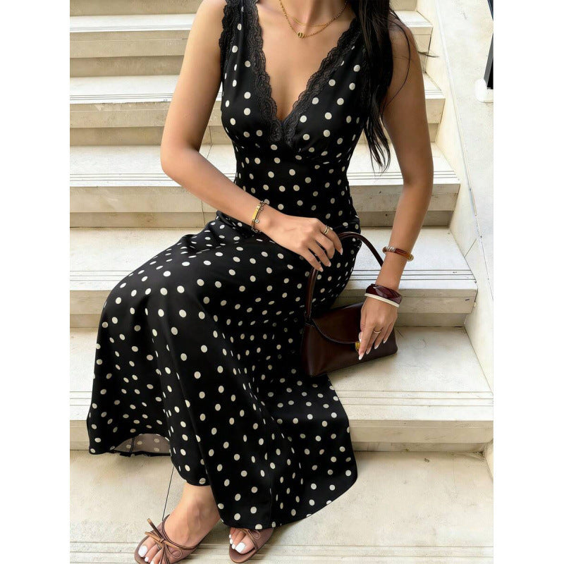 Ärmelloses Maxi-Kleid mit Schlitz und Polka Dots | LuxeStyle