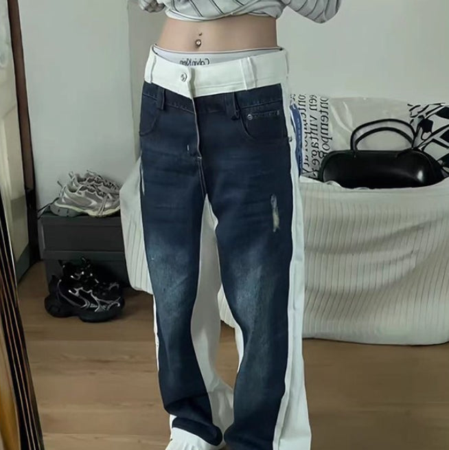 Patchwork Denim Jeans im Retro-Stil