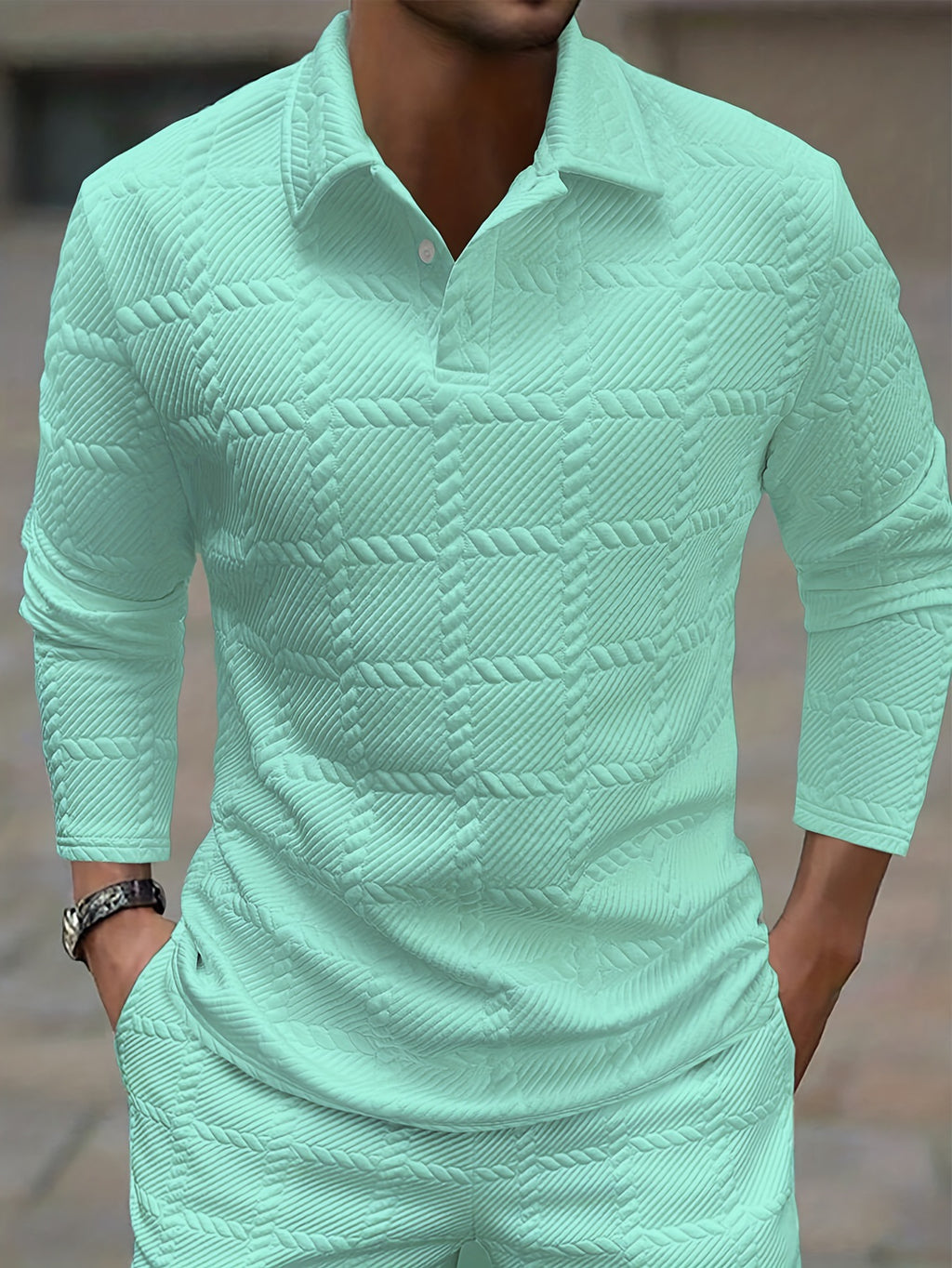 Männer Polo Shirt Langarm, einfarbig, Slim Fit – Bild 2 | LuxeStyle