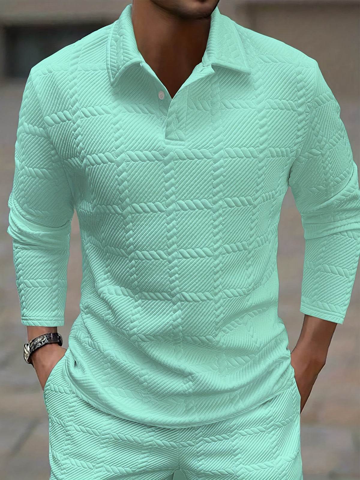 Männer Polo Shirt Langarm, einfarbig, Slim Fit – Bild 2 | LuxeStyle