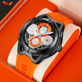 Silber-Case Uhr mit orangefarbenem Armband | LuxeStyle