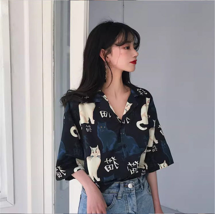 Damen Bluse mit Blumenmuster und kurzen Ärmeln