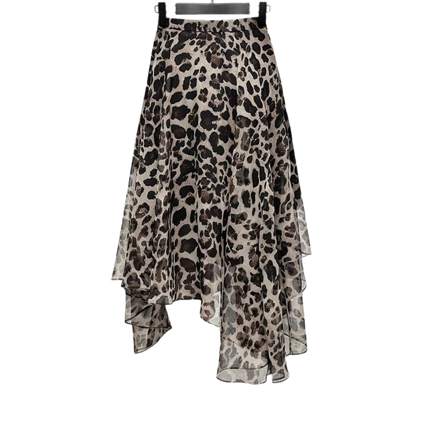 Midi-Kleid mit Rüschen und Leopardenmuster