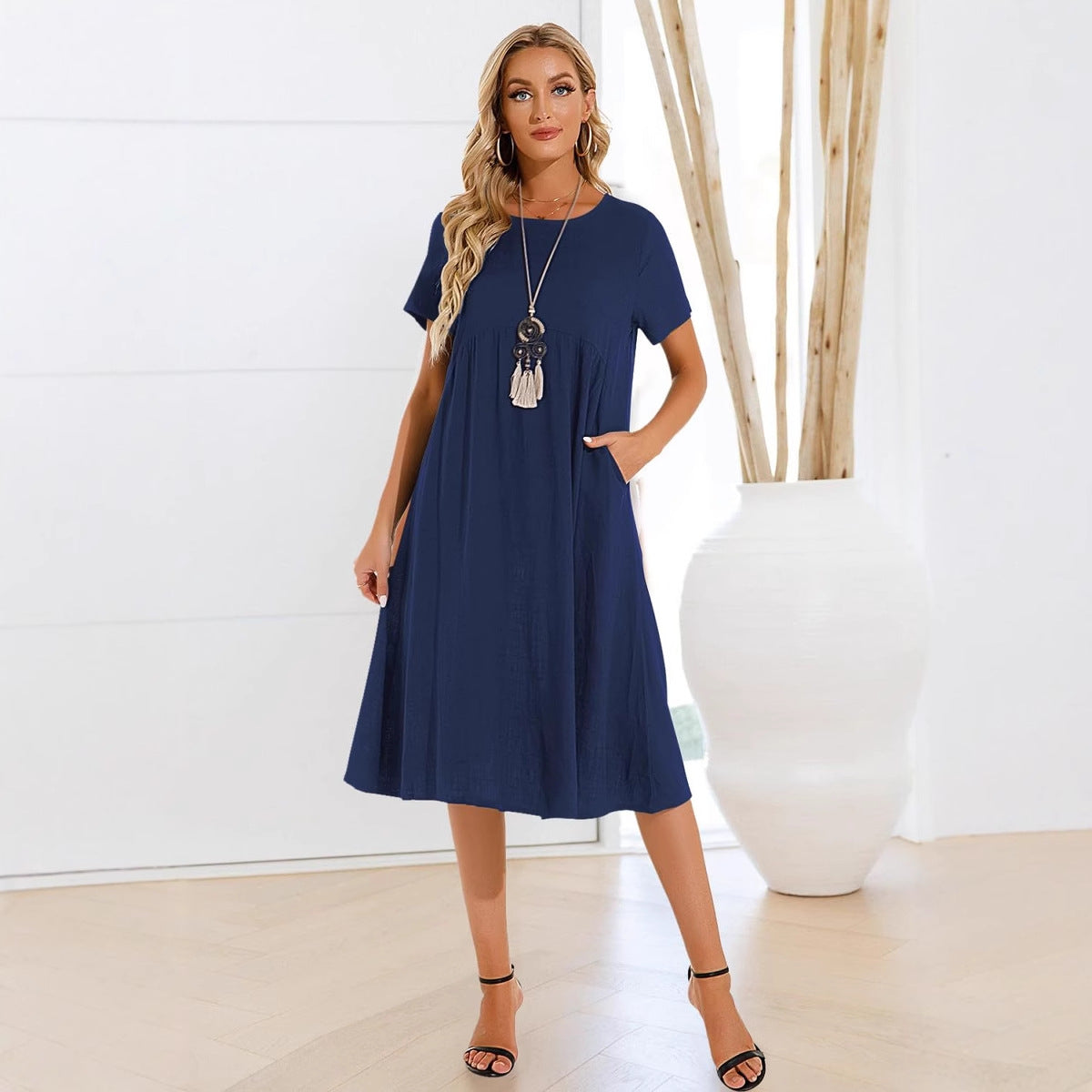 Freizeitkleid Oversize Rundhals Kurzarm – Bild 4 | LuxeStyle