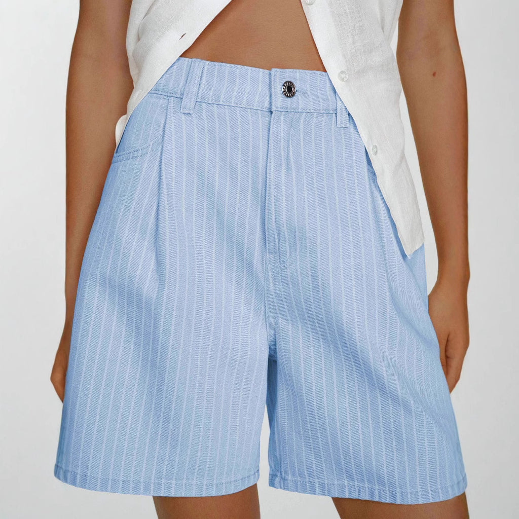 Gestreifte High-Waist Denim Shorts in Übergrössen