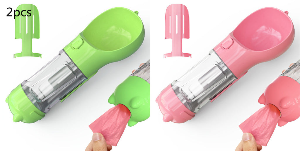 3-in-1 Hunde Trinkflasche mit Futterbox & Müllbeutel