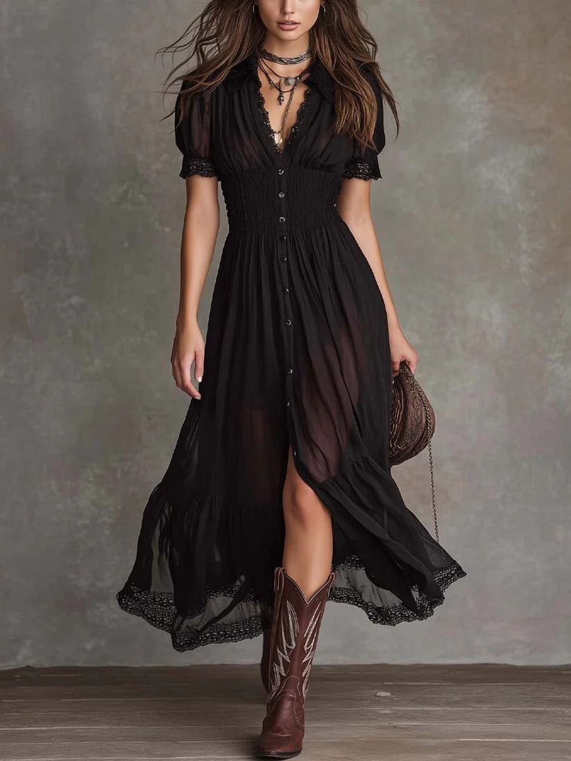 Elegante V-Neck Bluse & Maxi-Rock Set – Bild 3 | LuxeStyle