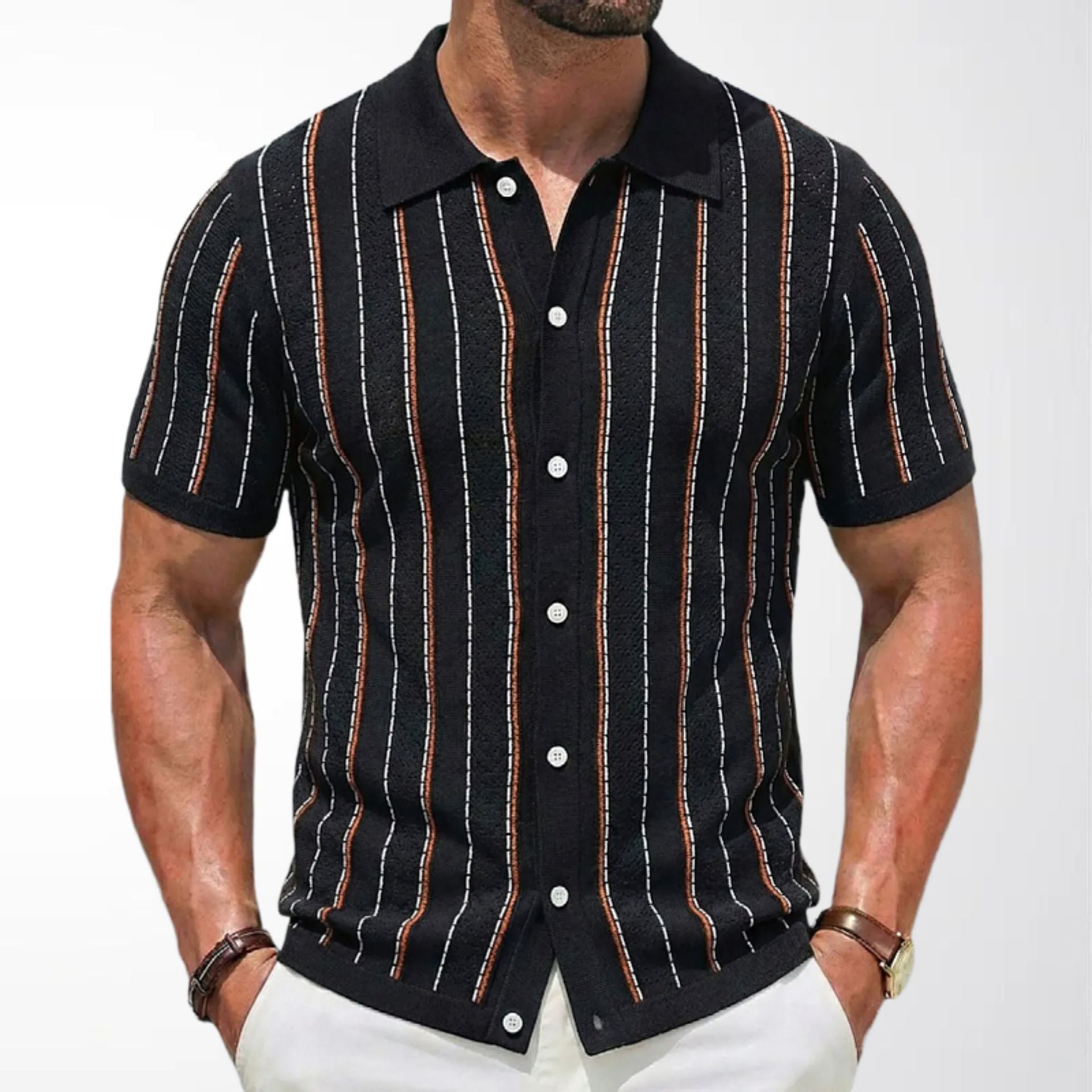 Gestreiftes Kurzarm-Stricktop für Herren