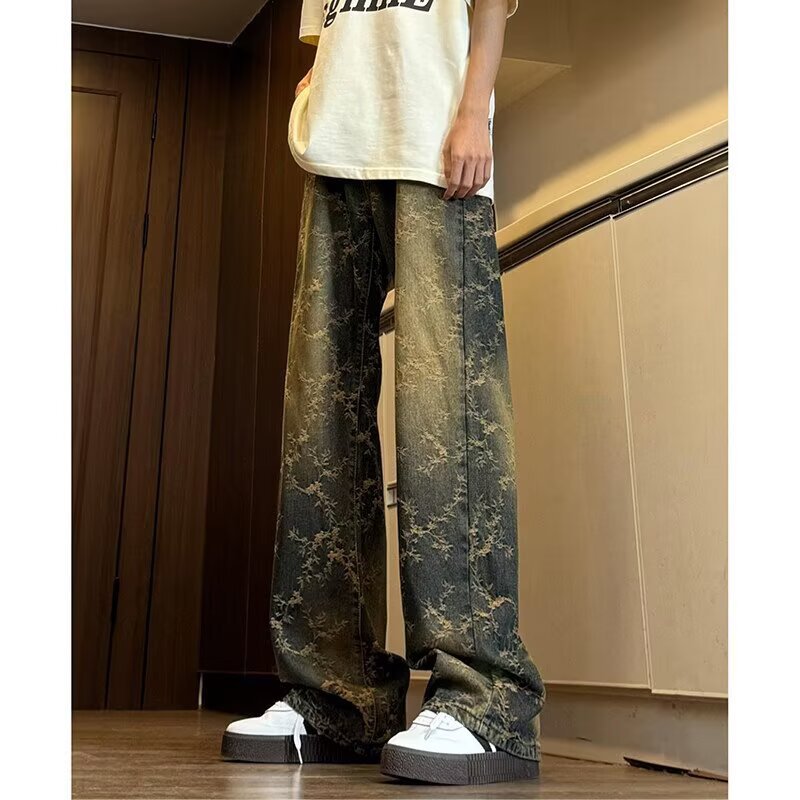 Retro Jacquard Denim Jeans für Herren