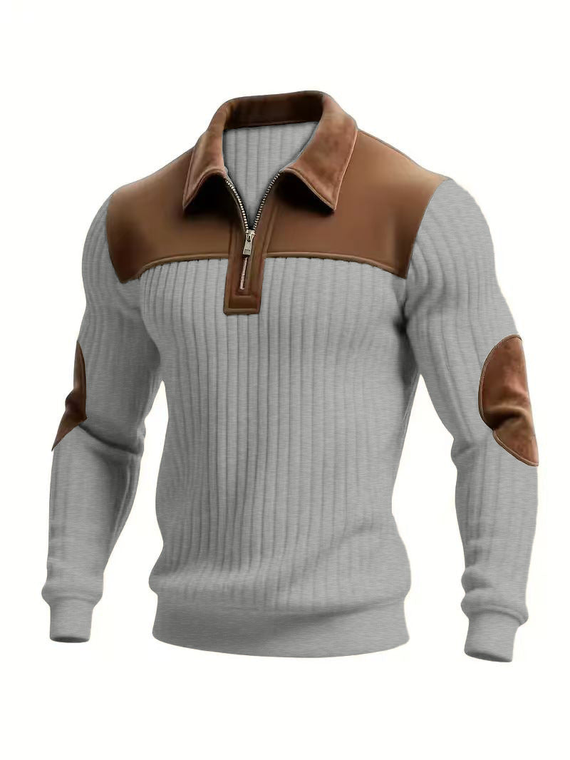 Herren Strickpullover mit Kerbkragen und Patchwork