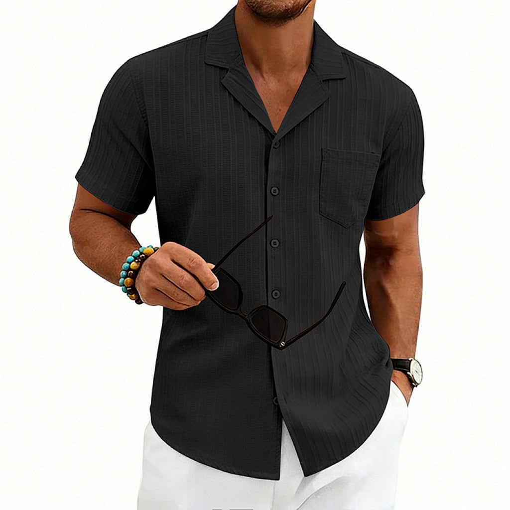 Herren Loose-Fit Kuba-Kragen Kurzarmhemd