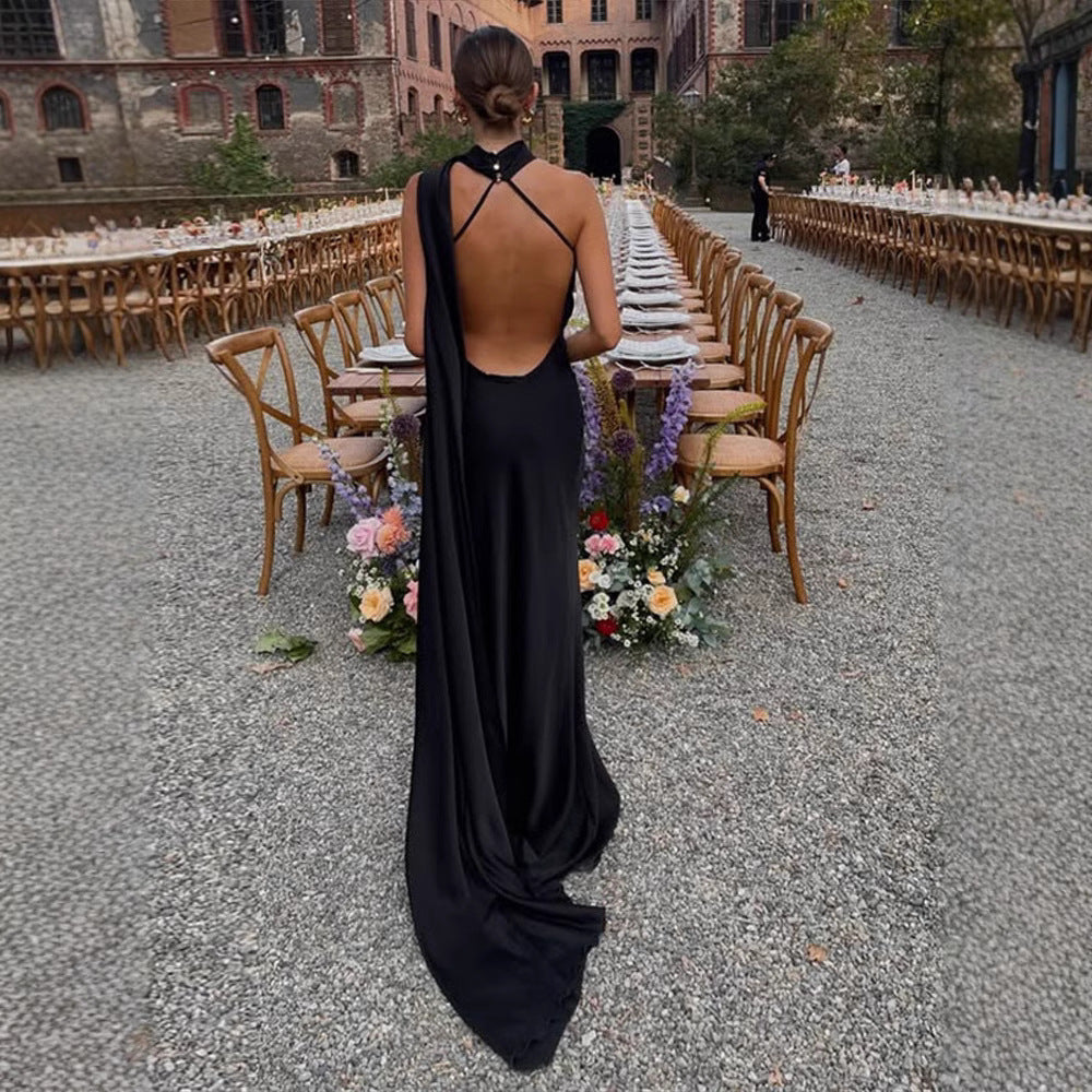 Satin Neckholder-Kleid im französischen Stil