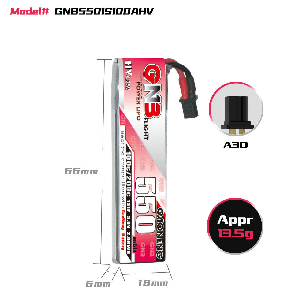 GNB High Energy 550MAH 1S 3.8V LiPo Akku A30 Stecker
