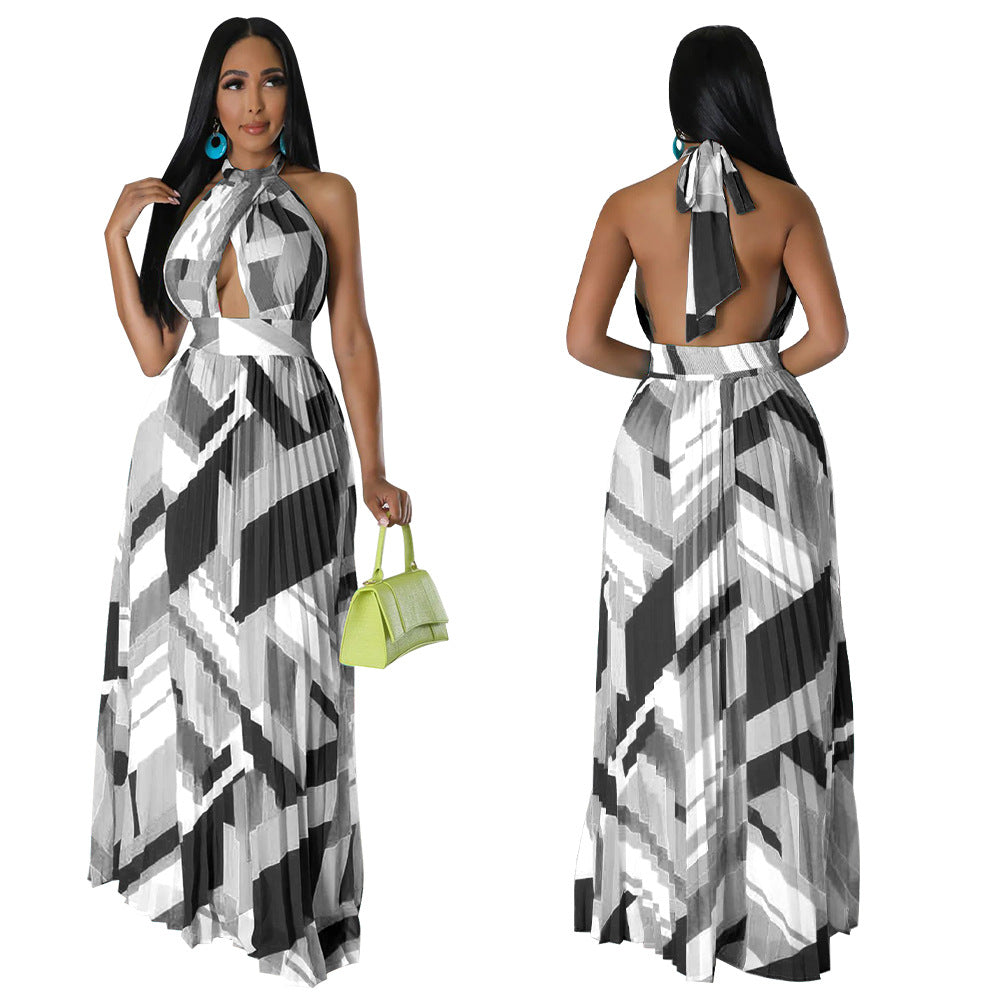 Neckholder Plissee Maxi-Kleid mit Rückenausschnitt – Bild 2 | LuxeStyle