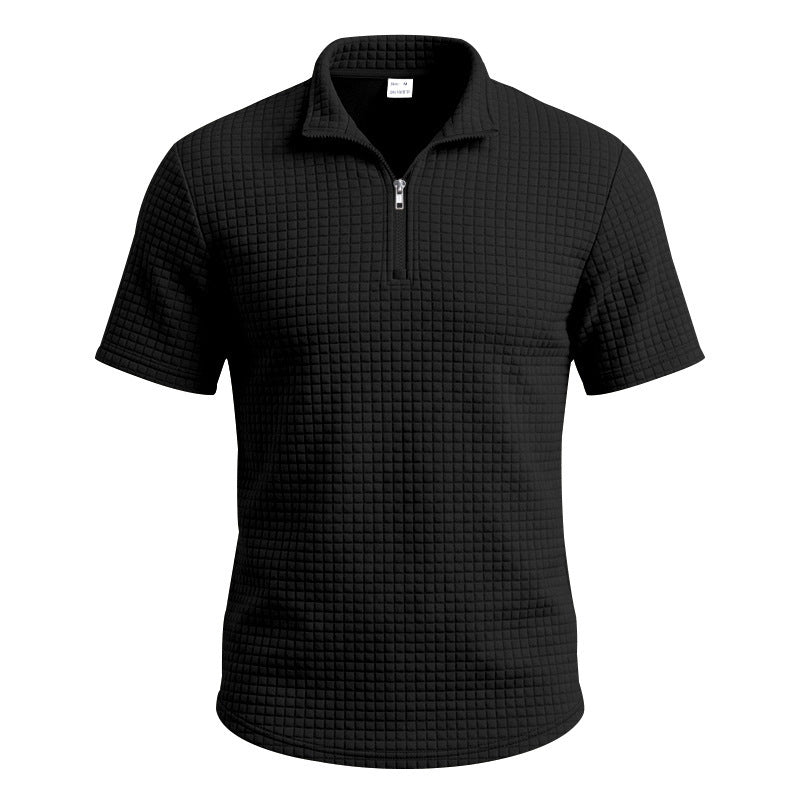 Herren Jacquard Plaid Polo-Shirt Weit geschnitten Stehkragen Kurzarm