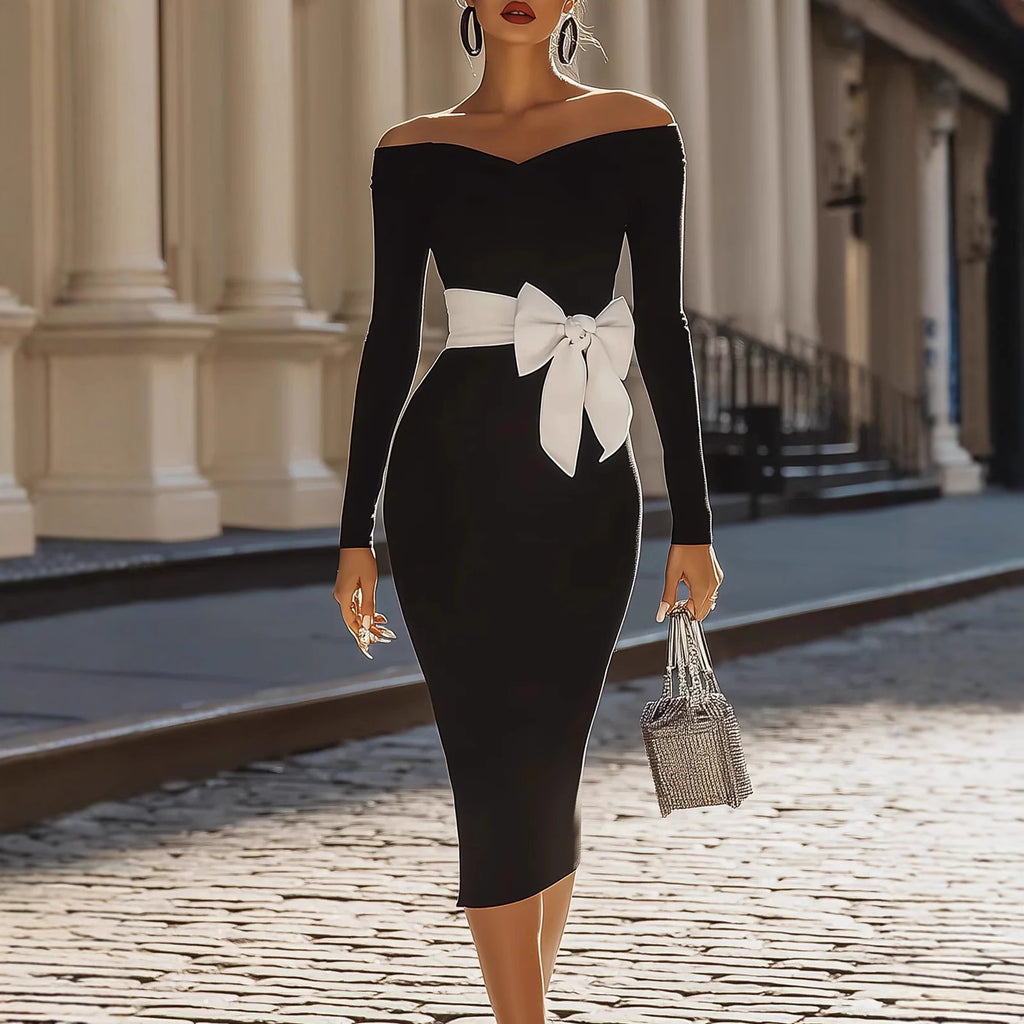 Schwarzes Schnürkleid «Noir» mit Schleifen-Detail, Damen – LuxeStyle