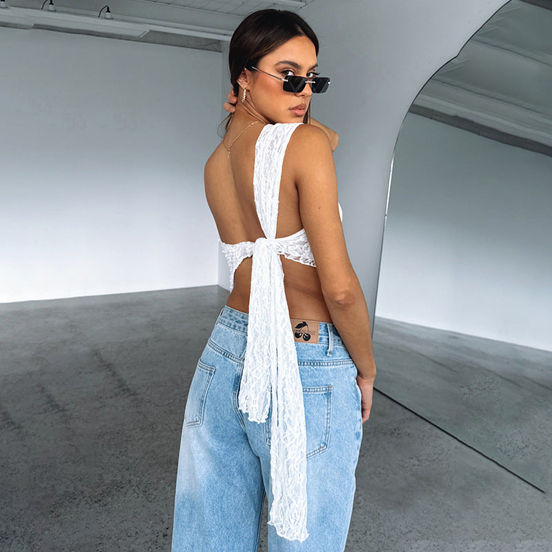 Lace Backless Top mit asymmetrischem Ausschnitt