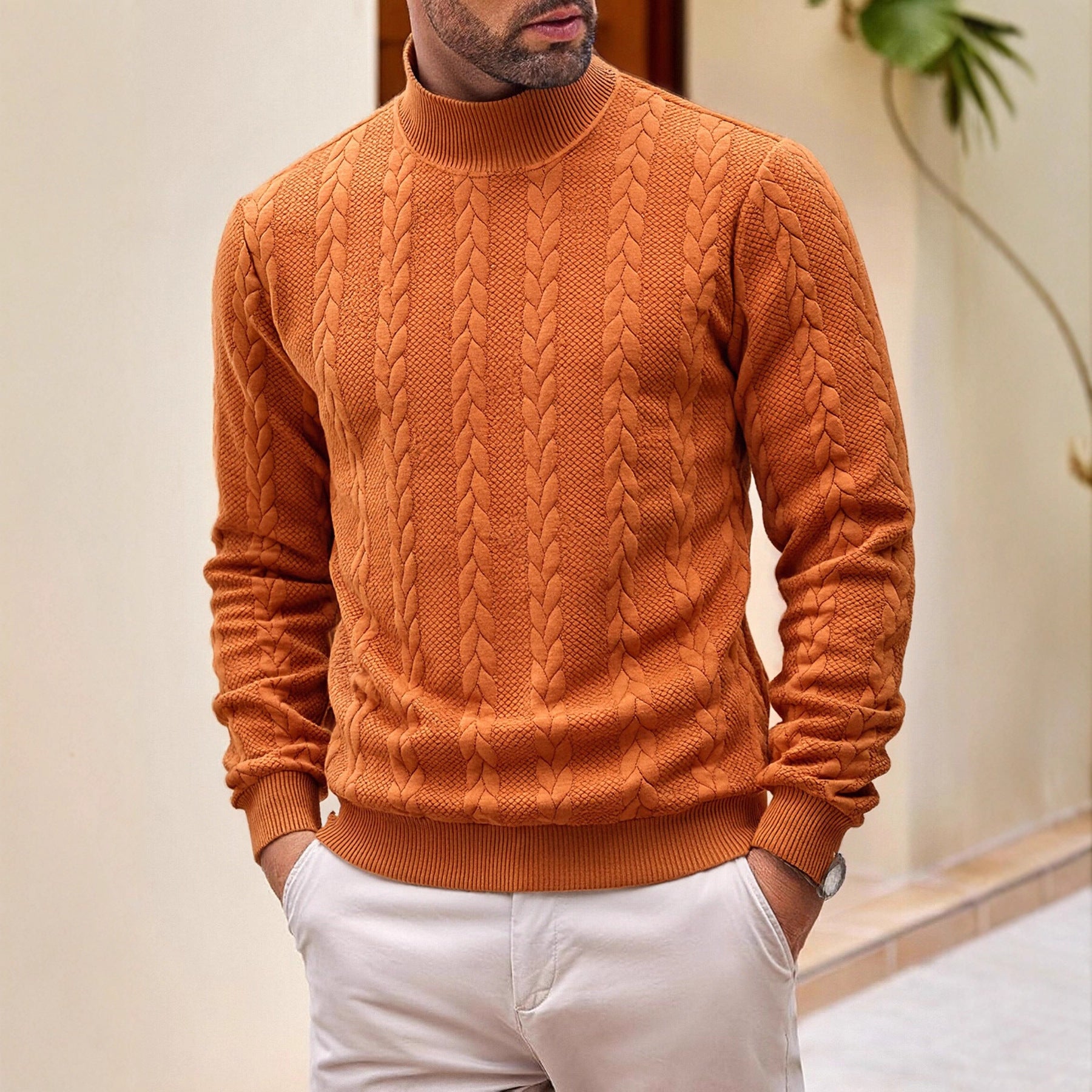 Herren Jacquard Rollkragenpullover