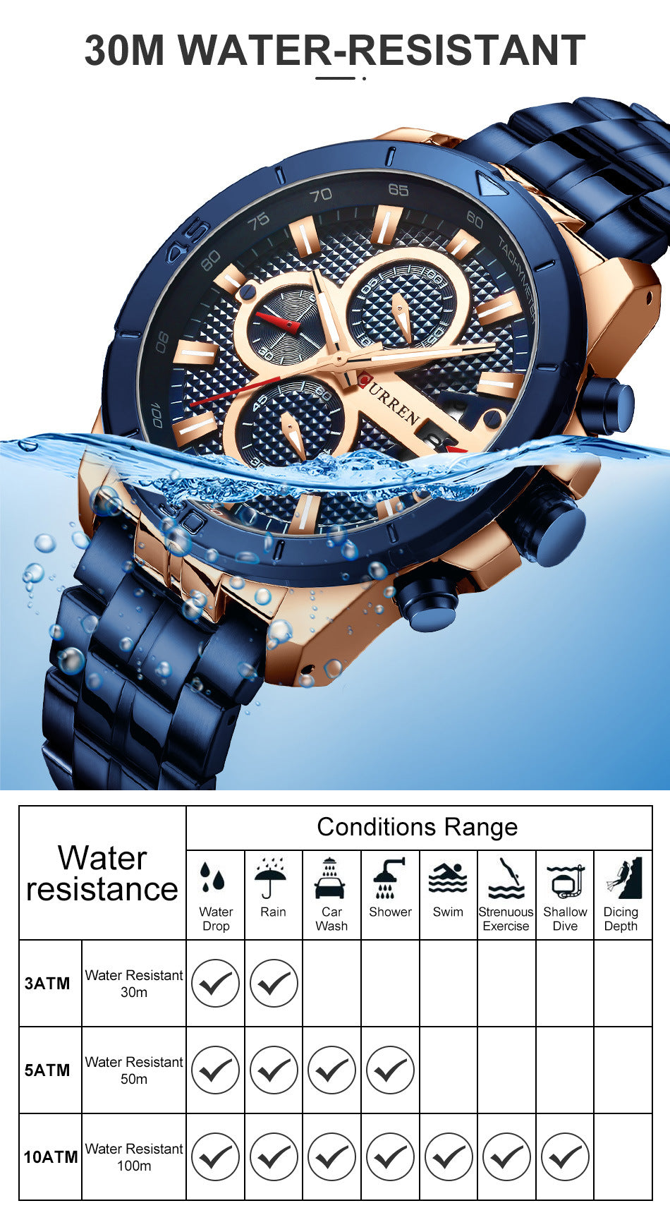 Multifunktions-Quarzuhr mit Lederarmband | LuxeStyle
