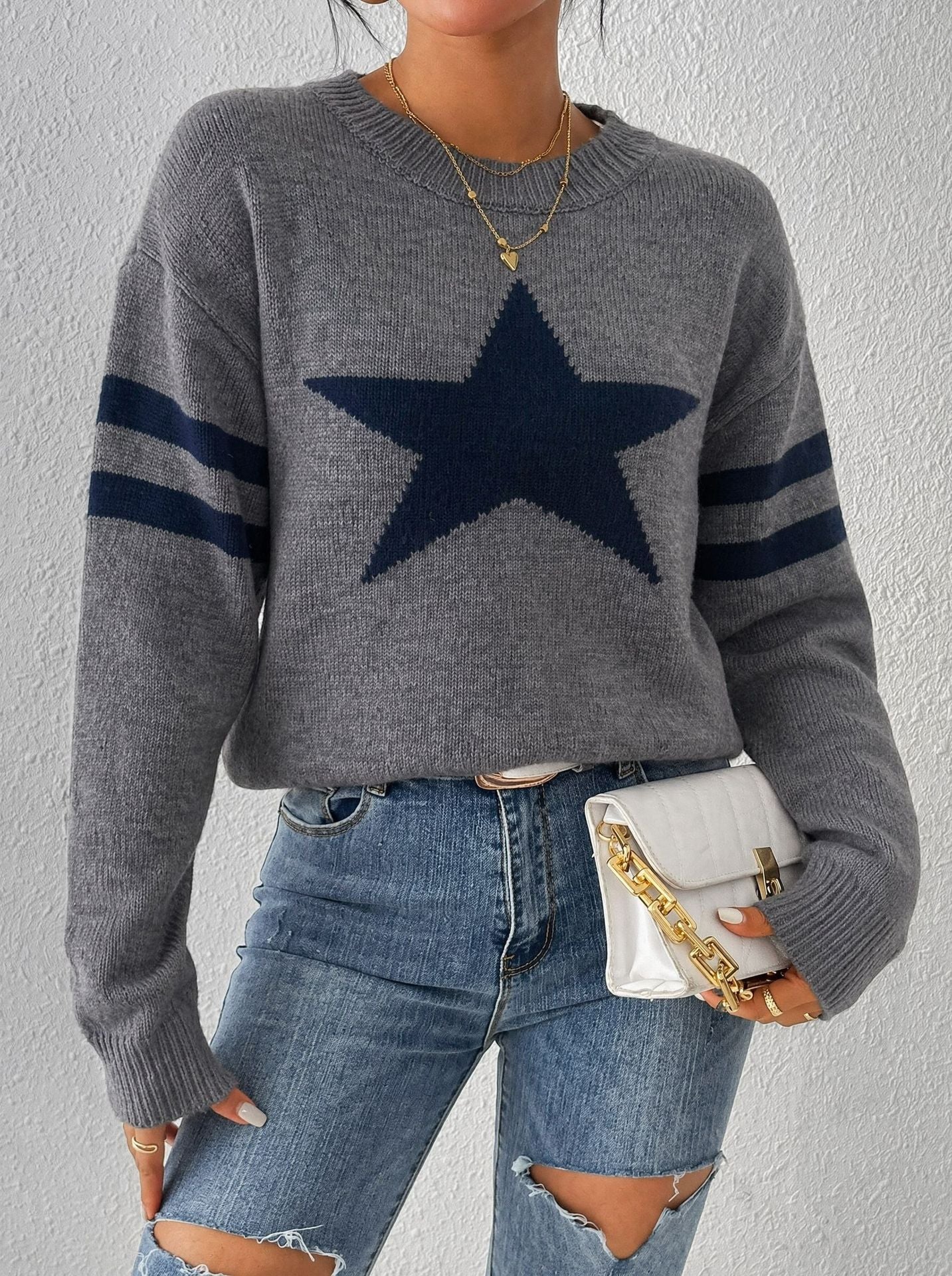 Jacquard-Strickpullover mit Sternenmuster