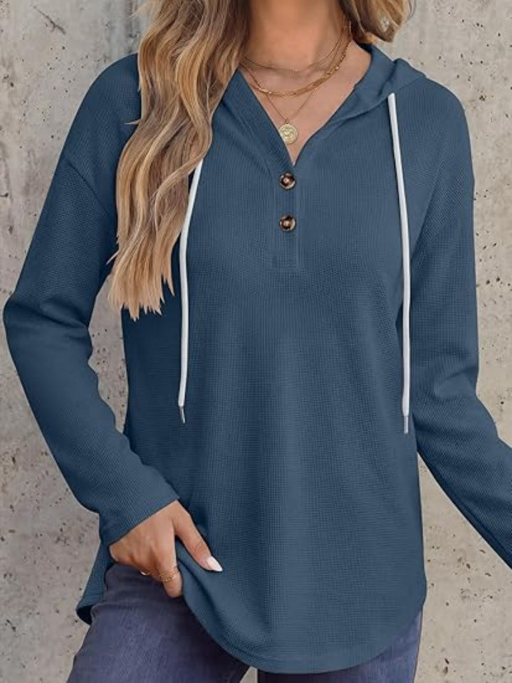 Waffelstrick Hoodie mit V-Ausschnitt