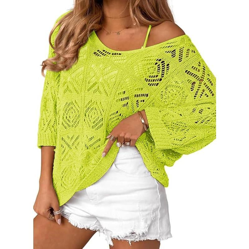 Gehäkelter Pullover mit Dreiviertelärmeln