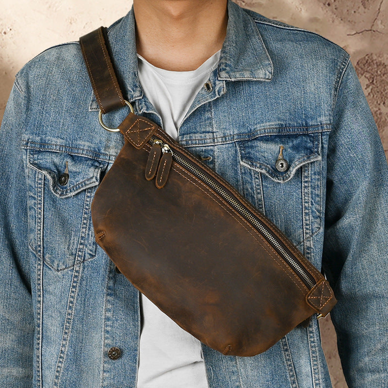 Brusttasche aus Vollleder, dunkelbraun – Ansicht 4