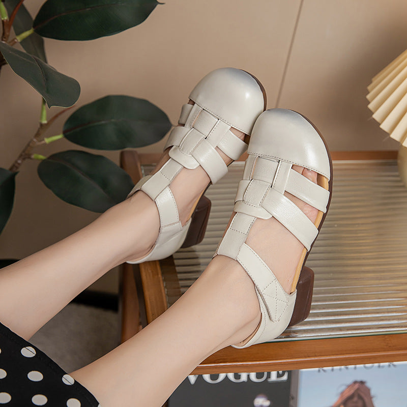 Retro-Sandalen mit Webmuster und Blockabsatz