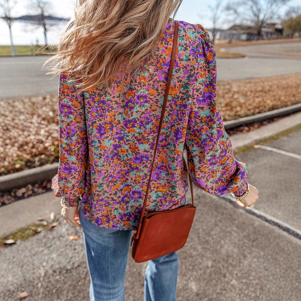 Chiffon-Bluse mit Blumenmuster und Rüschensaum – Bild 6 | LuxeStyle