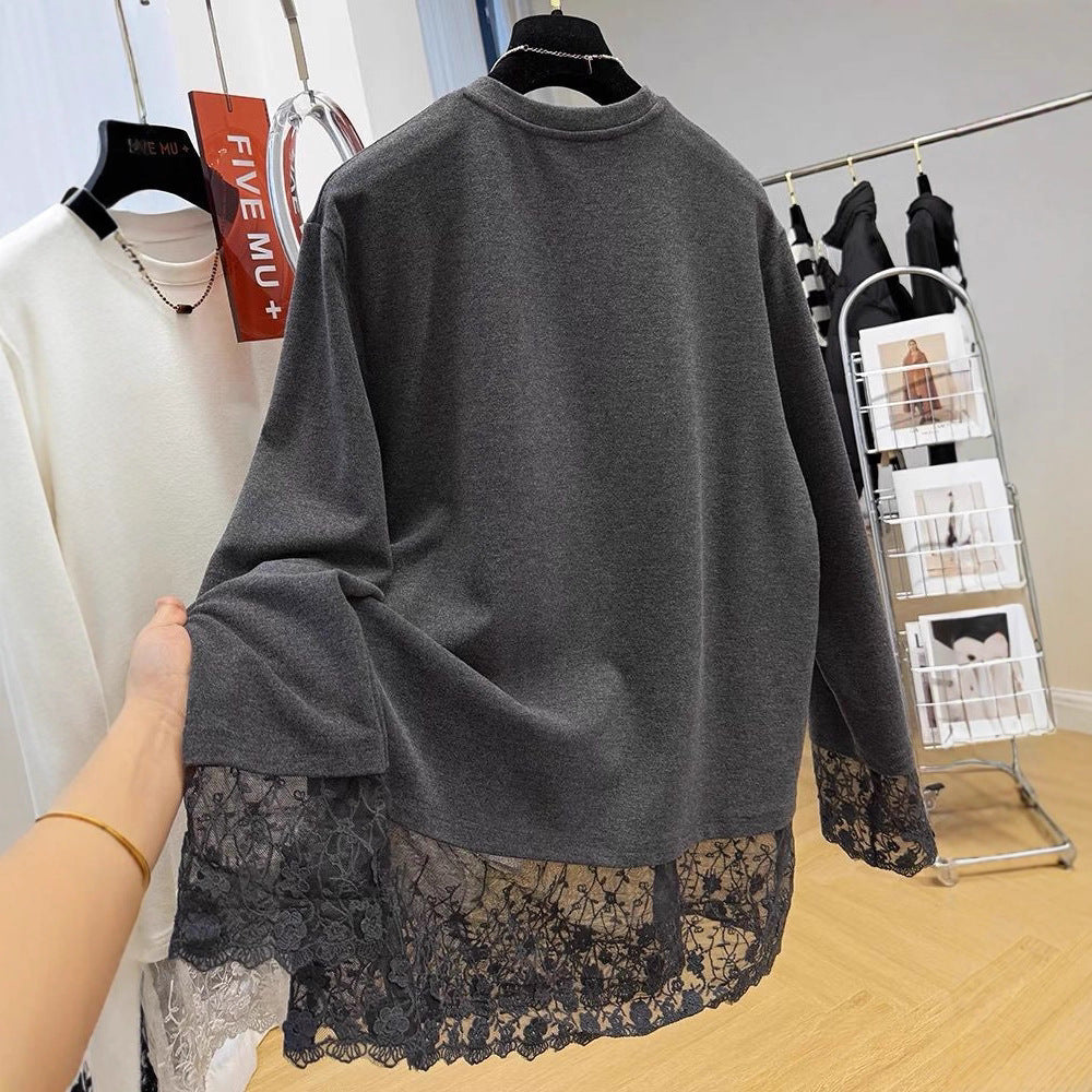 Spitzen-Langarmshirt aus Samt