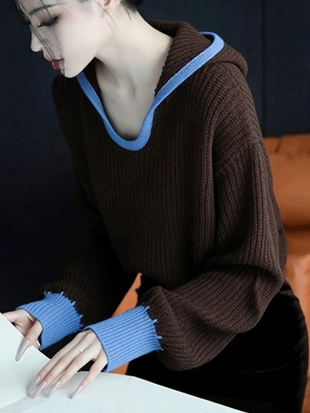 V-Ausschnitt Strickpullover im French-Style