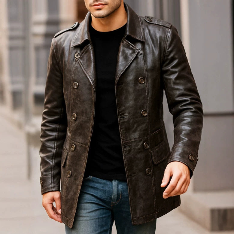 Herren Slim-Fit Lederjacke mit Reverskragen – Ansicht 2