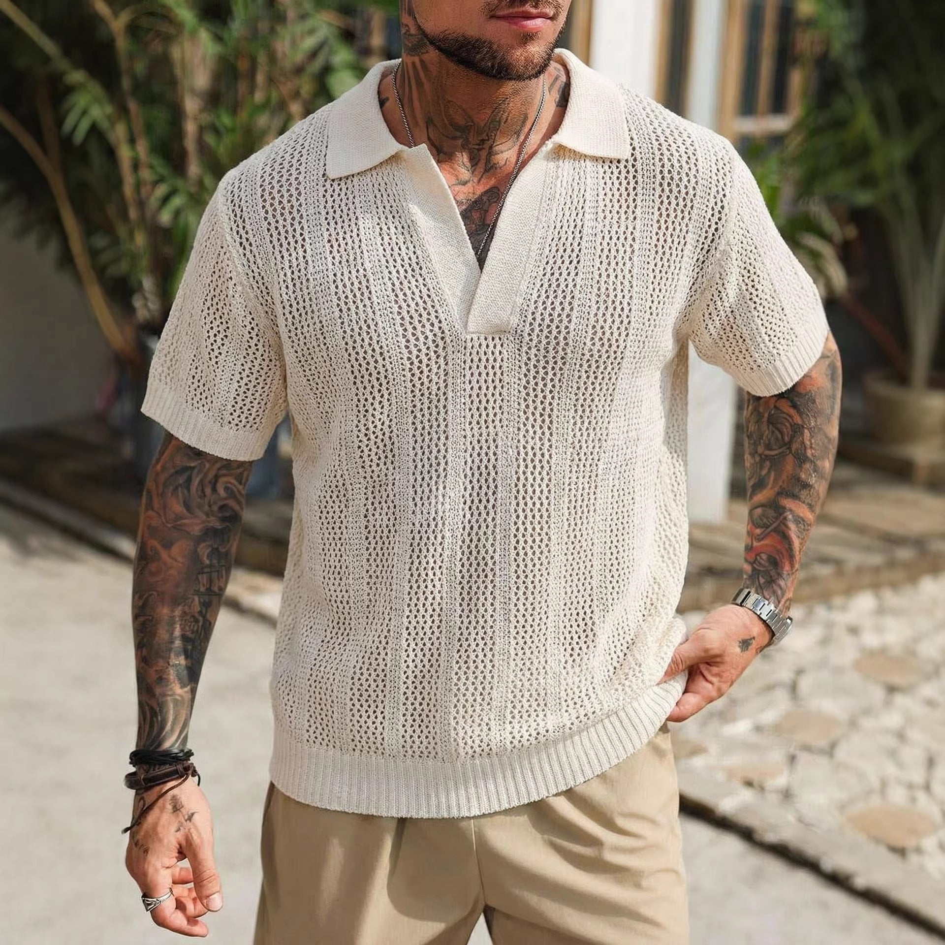 Strickpullover Kurzarm im Relaxed Fit