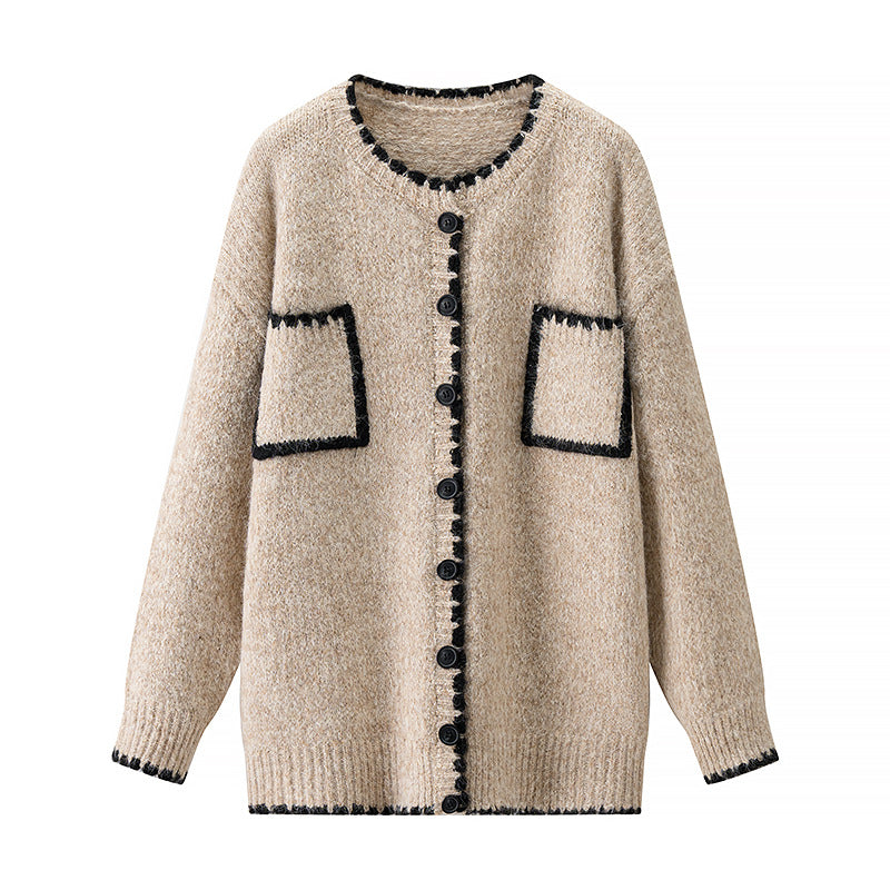 Retro Color-Block Cardigan mit Taschen