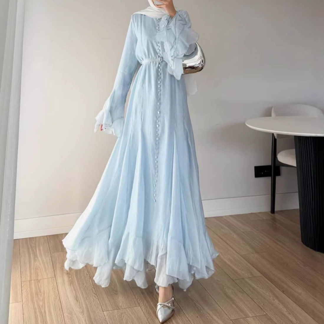Damen A-Linien Kleid mit ausgestellten Ärmeln