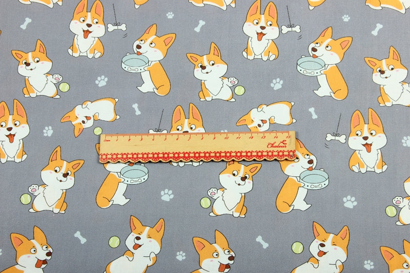 Baumwollstoff mit Corgi-Print im Nordic-Stil | LuxeStyle